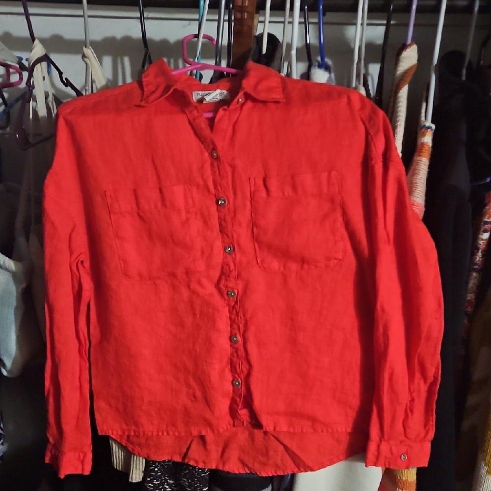 Rachel Zoe Vibrant Orange Linen Top